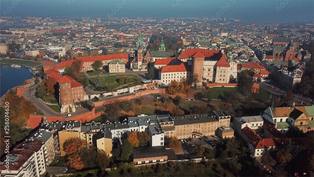 Aerial View of Krakow, Wawel, Royal Castle, Poland,