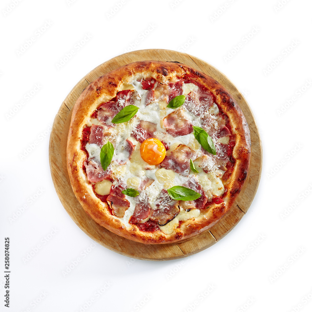 Pizza Carbonara with Bacon Isolated on White Background Pizza Carbonara with Bacon Isolated on White Background