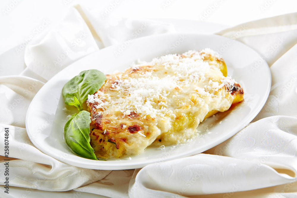 Cannelloni Pasta with Ricotta Isolated on White Background Cannelloni Pasta with Ricotta Isolated on White Background