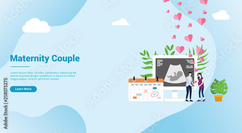 maternity or pregnancy happy couple for website landing homepage template banner - vector