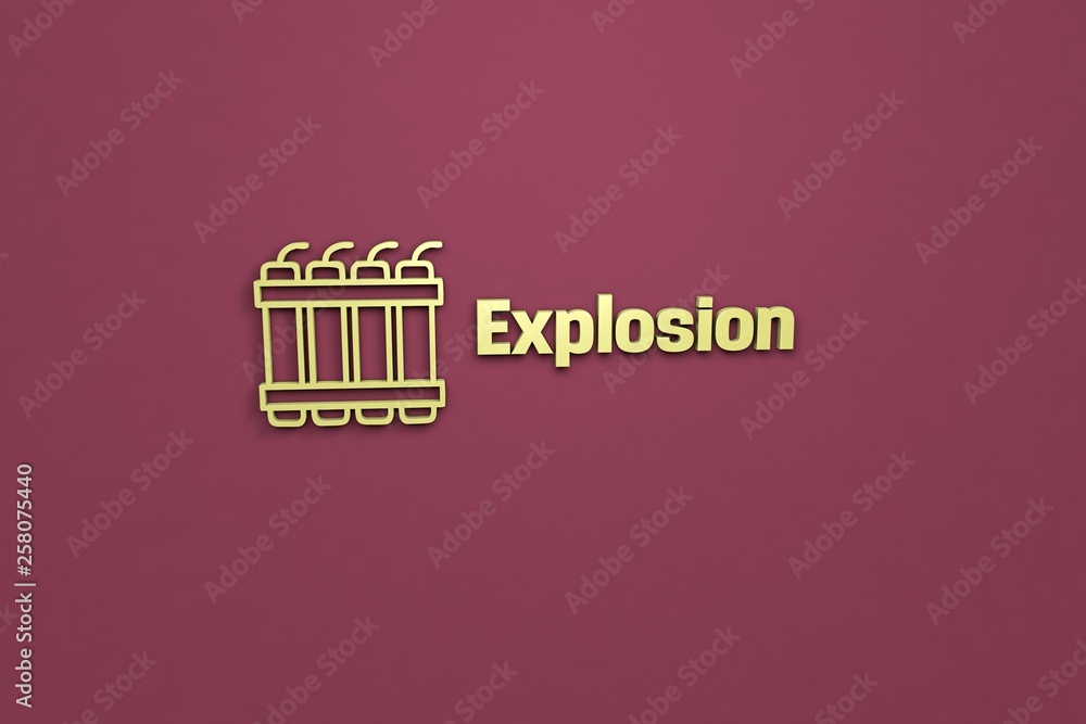 Text Explosion with yellow 3D illustration and red background Text Explosion with yellow 3D illustration and red background