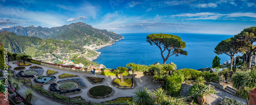 Sightseeing Villa Rufolo and it's gardens in Ravello mountaintop setting on Italy's most beautiful coastline, Ravello, Italy photo