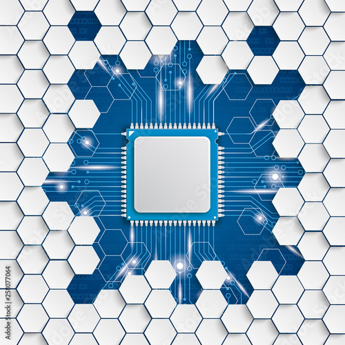 Microchip Processor Lights Hexagon Structure