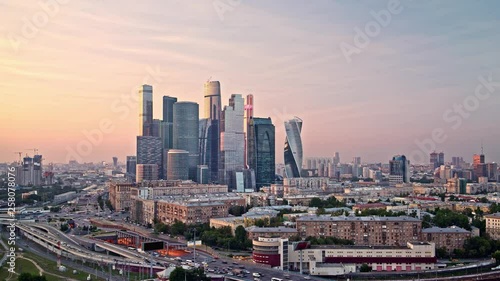 Wallpaper Mural Sunset panoramic Time-lapse of business city in Moscow, so called The Moscow International Business Center. Panoramic zoom shot. Busy traffic of downtown in Moscow. Torontodigital.ca