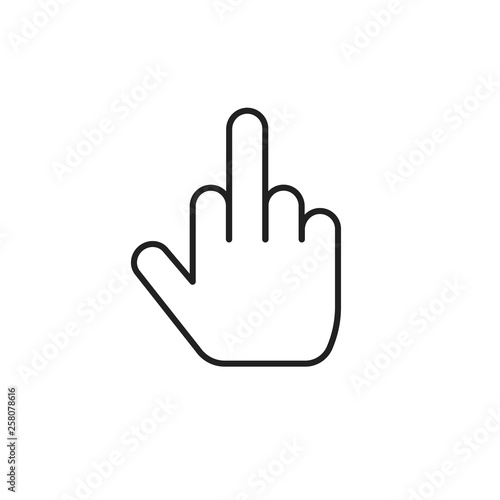Middle finger icon vector, thin line outline style middle thumb insulting gesture emoji symbol isolated on white pictogram sign clipart