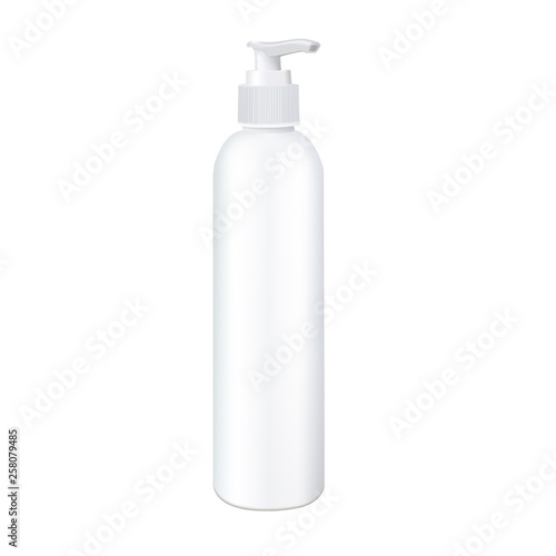 Pump head bottle. Photorealistic vector mockup ready for product design
