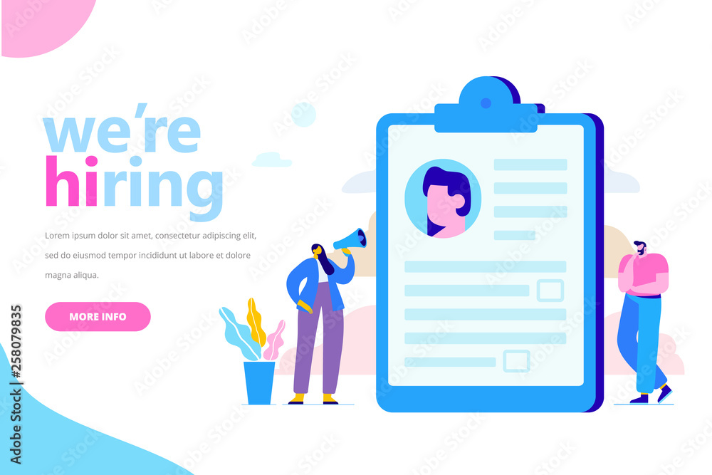 Recruitment and Employment concept. . Business people team analyzing resume. Flat vector illustration for web. Recruitment and Employment concept. . Business people team analyzing resume. Flat vector illustration for web.