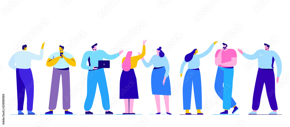 Creative team characters flat vector horizontal banner. Discussion people. Team thinking and brainstorming. Flat vector illustration. Creative team characters flat vector horizontal banner. Discussion people. Team thinking and brainstorming. Flat vector illustration.