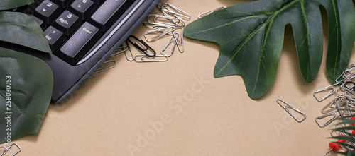 Obraz na płótnie Flat lay, top view office table desk