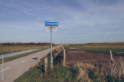 fietspad sign on the road of Texel