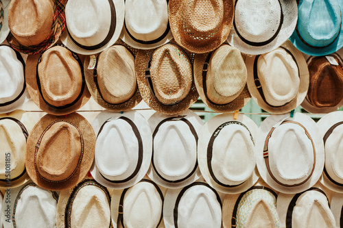 Hats hanging on a wall