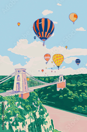 Bristol Suspension Bridge Hot Air Balloons Sunny Summer Holiday