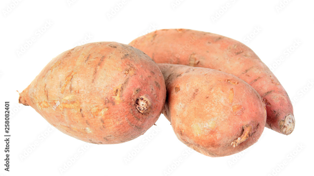 Sweet potato tubers isolated on white background Sweet potato tubers isolated on white background
