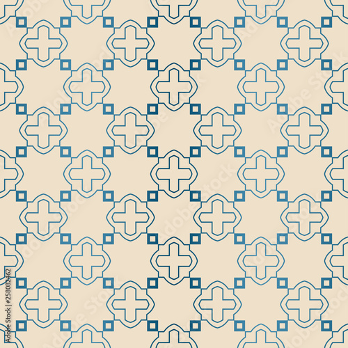 Decorative Geometric Ornament. Seamless Pattern. Vector Illustration. Tribal Ethnic Arabic, Indian, Motif. For Interior Design, Wallpaper. Blue brown color