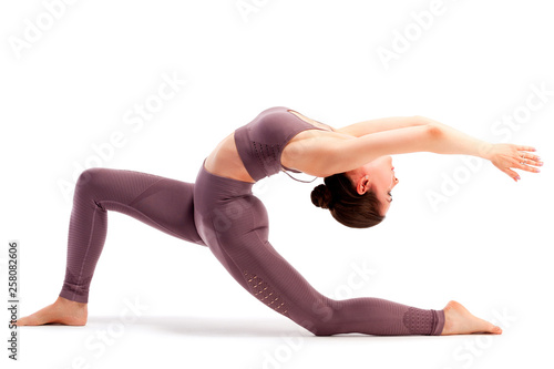 young woman doing yoga practice isolated on white background,  healthy lifestyle concept