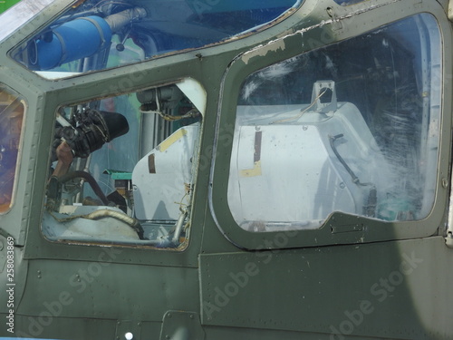 Military helicopter, propellers, installations and units for shooting, close-up. © Konstantin