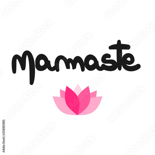 cute vector hand drawn namaste card with pink lotus