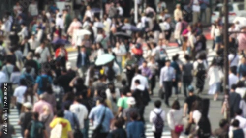 Wallpaper Mural TOKYO, JAPAN - CIRCA MARCH 2019 : QR CODE look alike black and white pattern (CAN NOT SCAN THIS) to scan via smartphone.  SHIBUYA SCRAMBLE CROSSING background. Torontodigital.ca