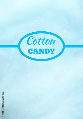 Cotton candy background in blue color with place for advertisement text vector illustration. Dessert for children called sugar glass or fairy floss