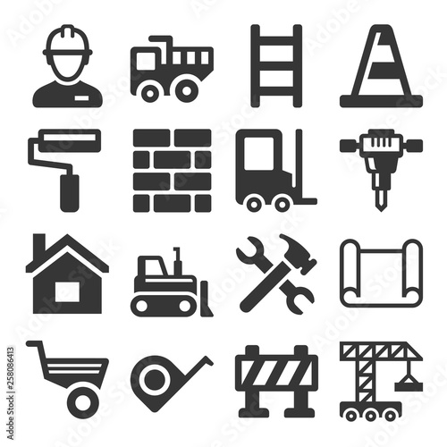Engineering Building Construction Icons Set on White Background. Vector