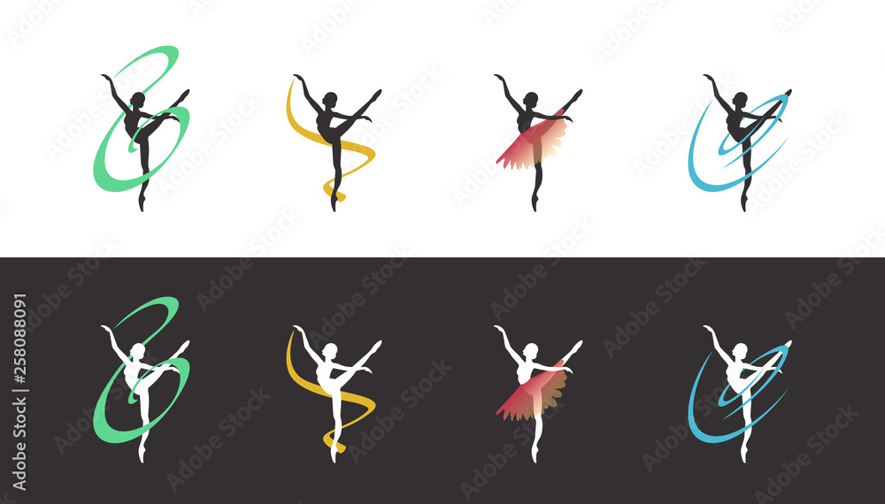 ballet dancer silhouette with ribbons and skirts