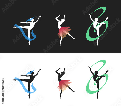 ballet dancer silhouette with ribbons and skirts