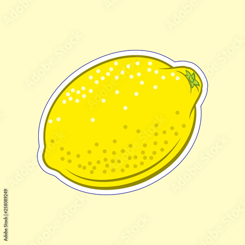 Illustration of Juicy Stylized Lemon Citrus Fruit. Icon for Food Apps and Stickers Isolated on a Yellow Background