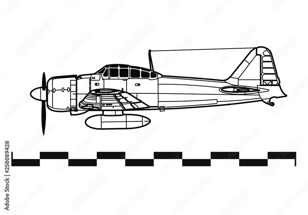 Mitsubishi A5M ZERO. Outline drawing Mitsubishi A5M ZERO. Outline drawing