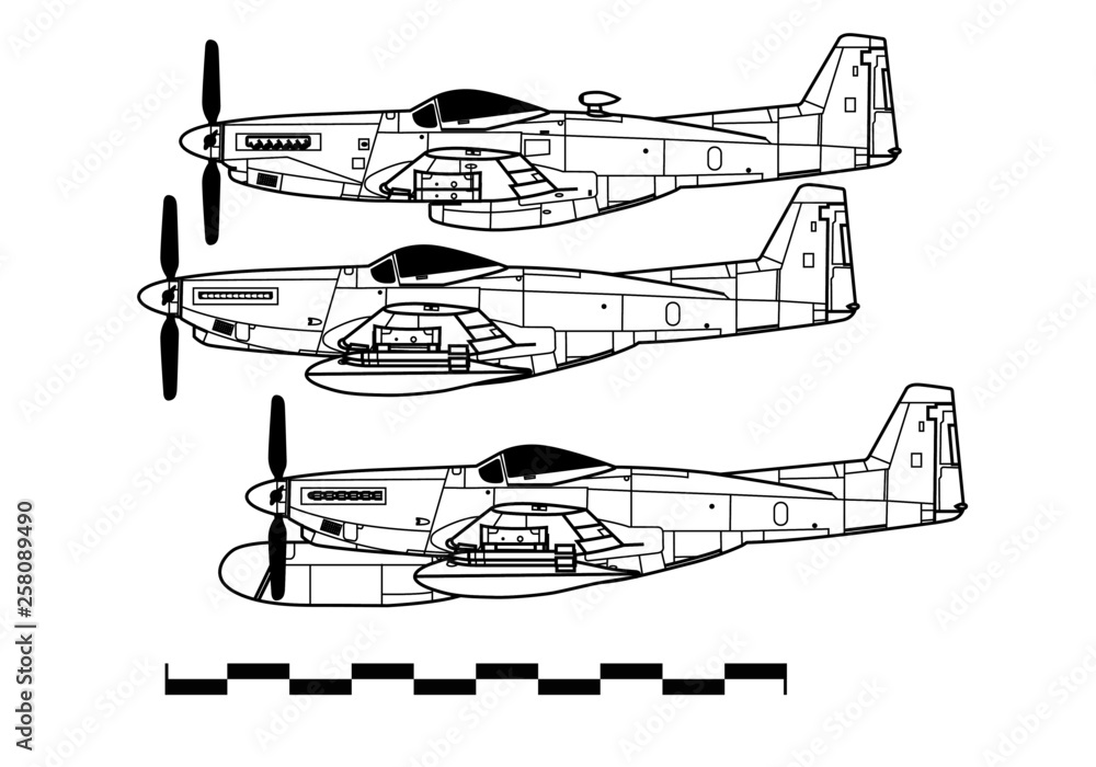 North American F-82 TWIN MUSTANG. Outline drawing