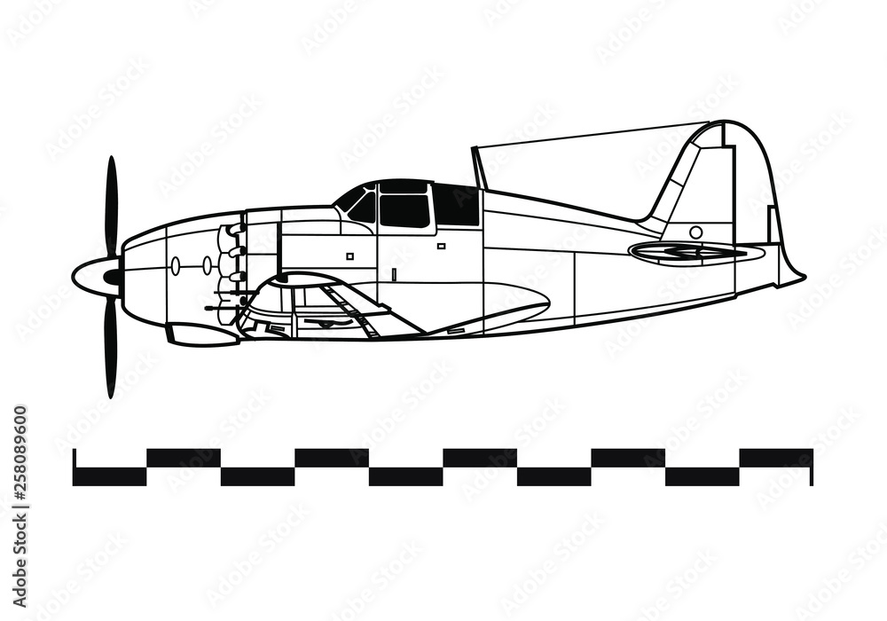 Mitsubishi J2M RAIDEN. Outline drawing Mitsubishi J2M RAIDEN. Outline drawing