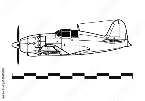 Mitsubishi J2M RAIDEN. Outline drawing