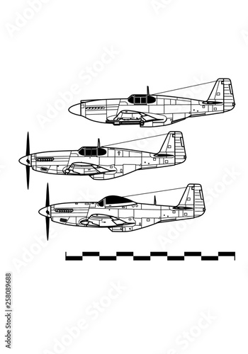 North American P-51 MUSTANG. Outline drawing photo