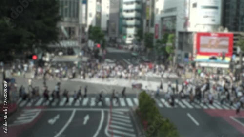 TOKYO, JAPAN - CIRCA MARCH 2019 : QR CODE look alike black and white pattern (CAN NOT SCAN THIS) to scan via smartphone.  SHIBUYA SCRAMBLE CROSSING background. photo