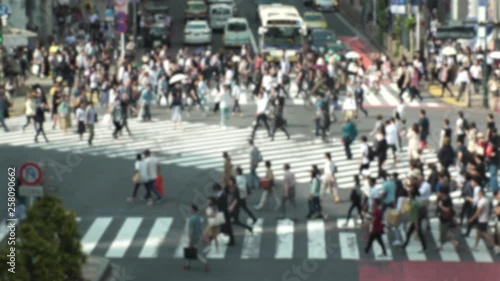 Wallpaper Mural TOKYO, JAPAN - CIRCA MARCH 2019 : QR CODE look alike black and white pattern (CAN NOT SCAN THIS) to scan via smartphone.  SHIBUYA SCRAMBLE CROSSING background. Torontodigital.ca