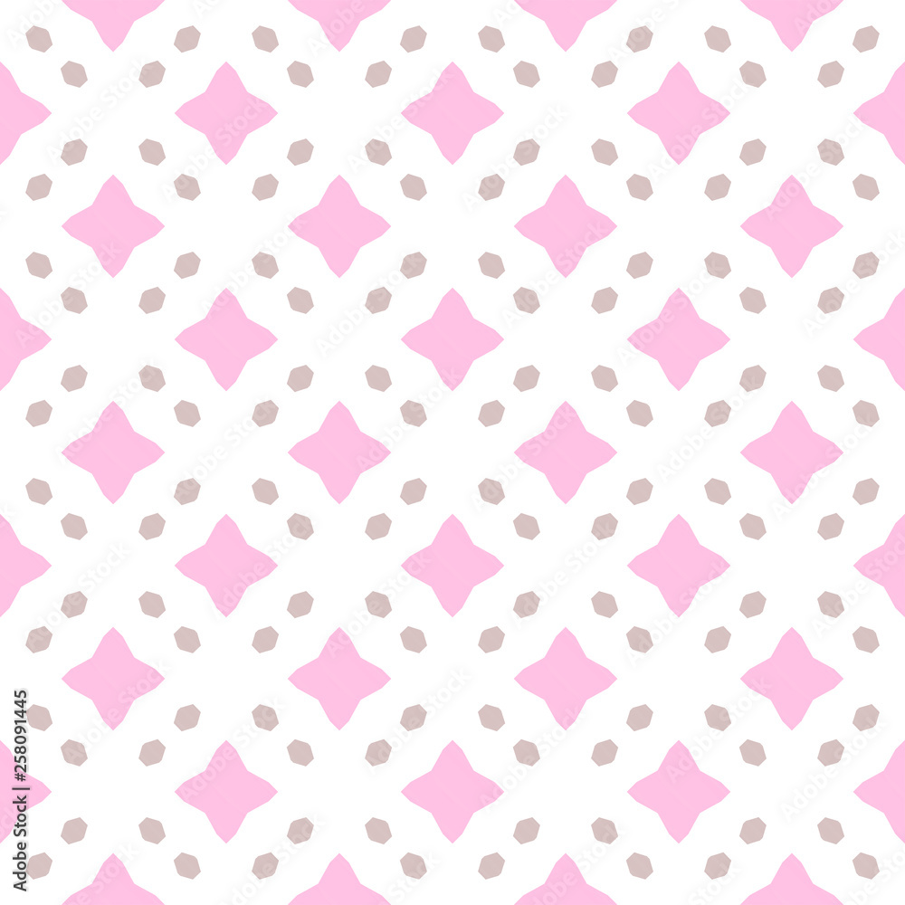 Pattern of pink and cream on white background. Seamless pattern. Pink stars.