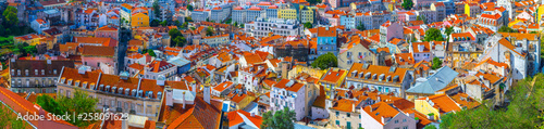 Summertime sunshine day cityscape panoramic view of historic old centre in Lisbon  Portugal.