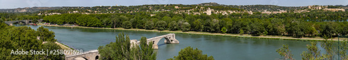Panoramic view of Fort Saint-Andre in Avignon  France  withthe famous Avignon bridge in the foreground