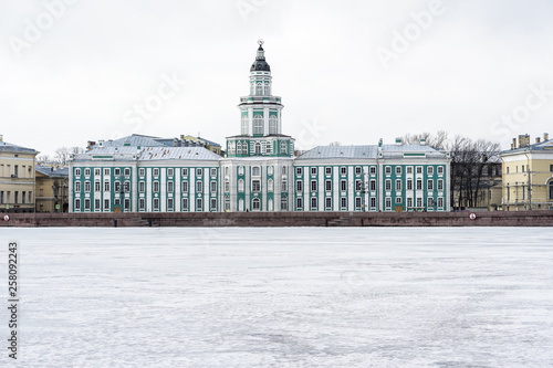 Kunstkamera (Museum of Anthropology and Ethnography named after Peter Great of Russian Academy of Sciences, construction 1718-1734 years) on Universitetskaya embankment, St. Petersburg, Russia