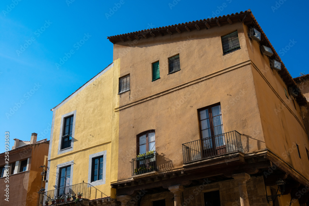 Old building facades and balconies. Tarragona, Spain