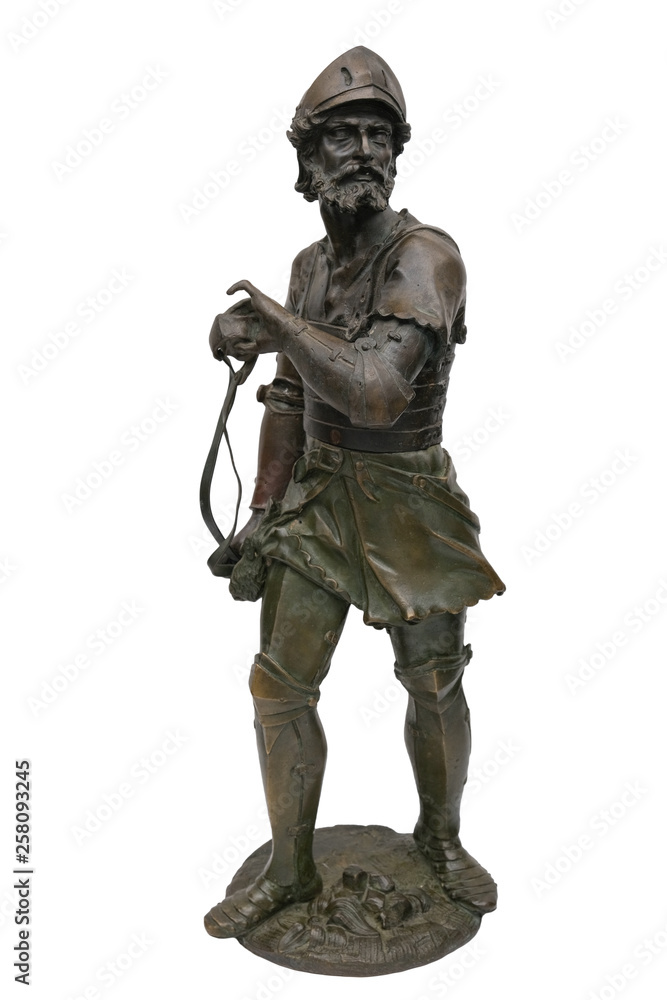 Bronze Sculpture; Knight in armour on a white background. Bronze Sculpture; Knight in armour on a white background.