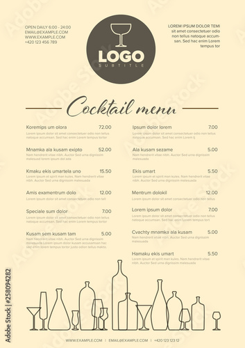 Modern minimalistic cocktail menu template