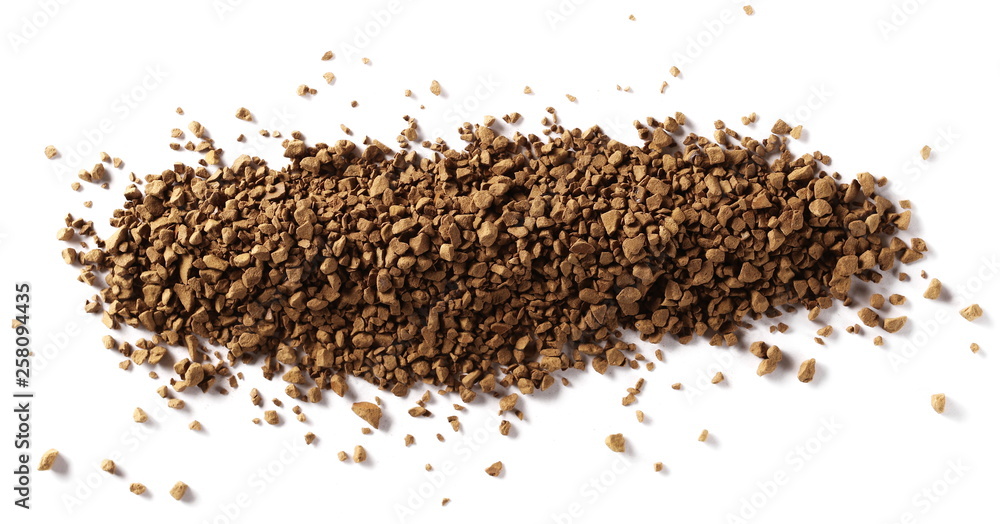 Instant coffee granules, isolated on white background, top view Instant coffee granules, isolated on white background, top view