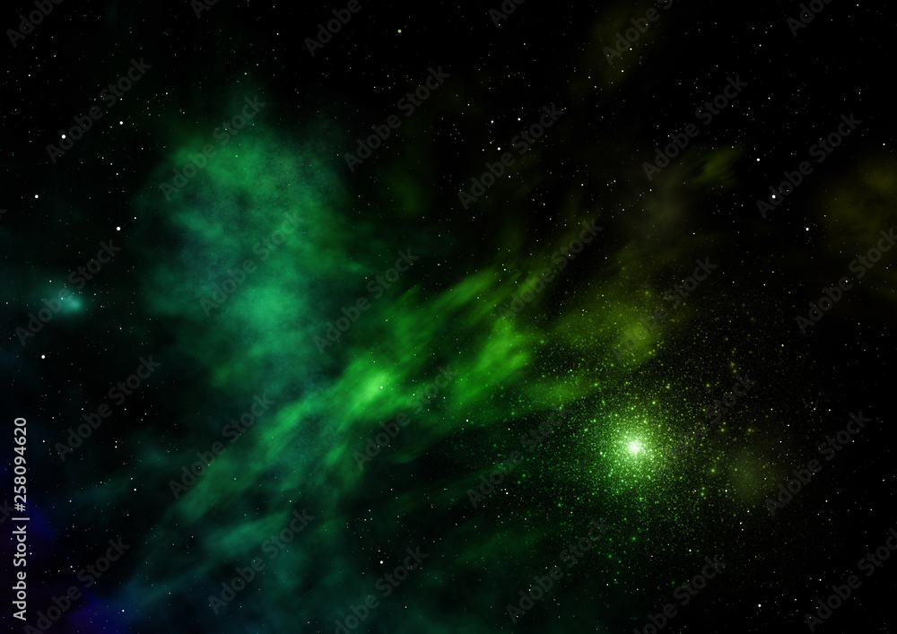 Star field in space and a nebulae. 3D rendering