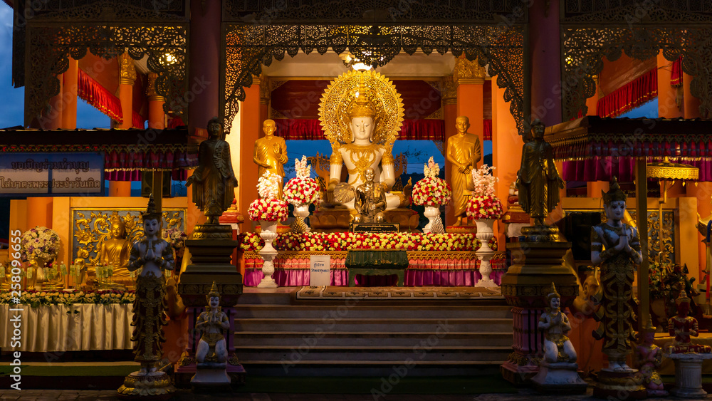 Buddha Sitting in The Pavilion in The Northern Thailand