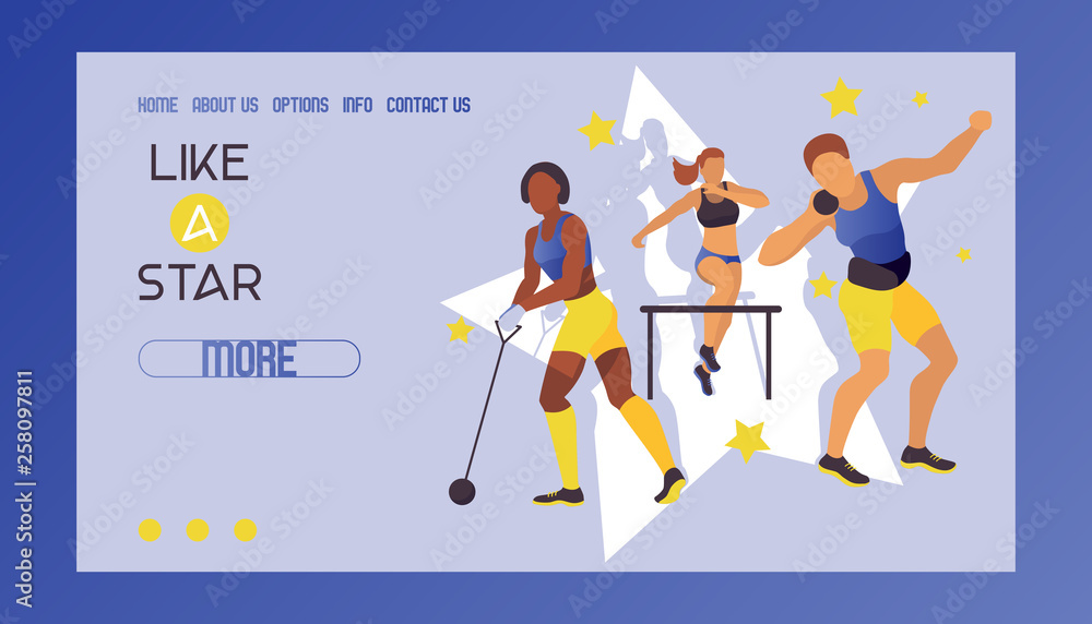 Fototapeta premium Women athletics banner, poster, brochure vector illustration. Exercising female in different poses. Woman figures are training in sport club. Running and jumping. Athletics competition web design.