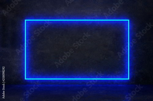 rectangle blue neon on a dark wall
