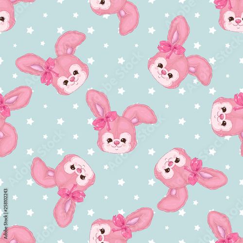 Baby patter with cute bunnies on a blue background with stars