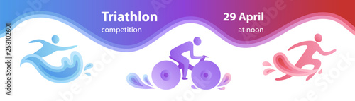 Swimming, cycling and running triathlon banner web