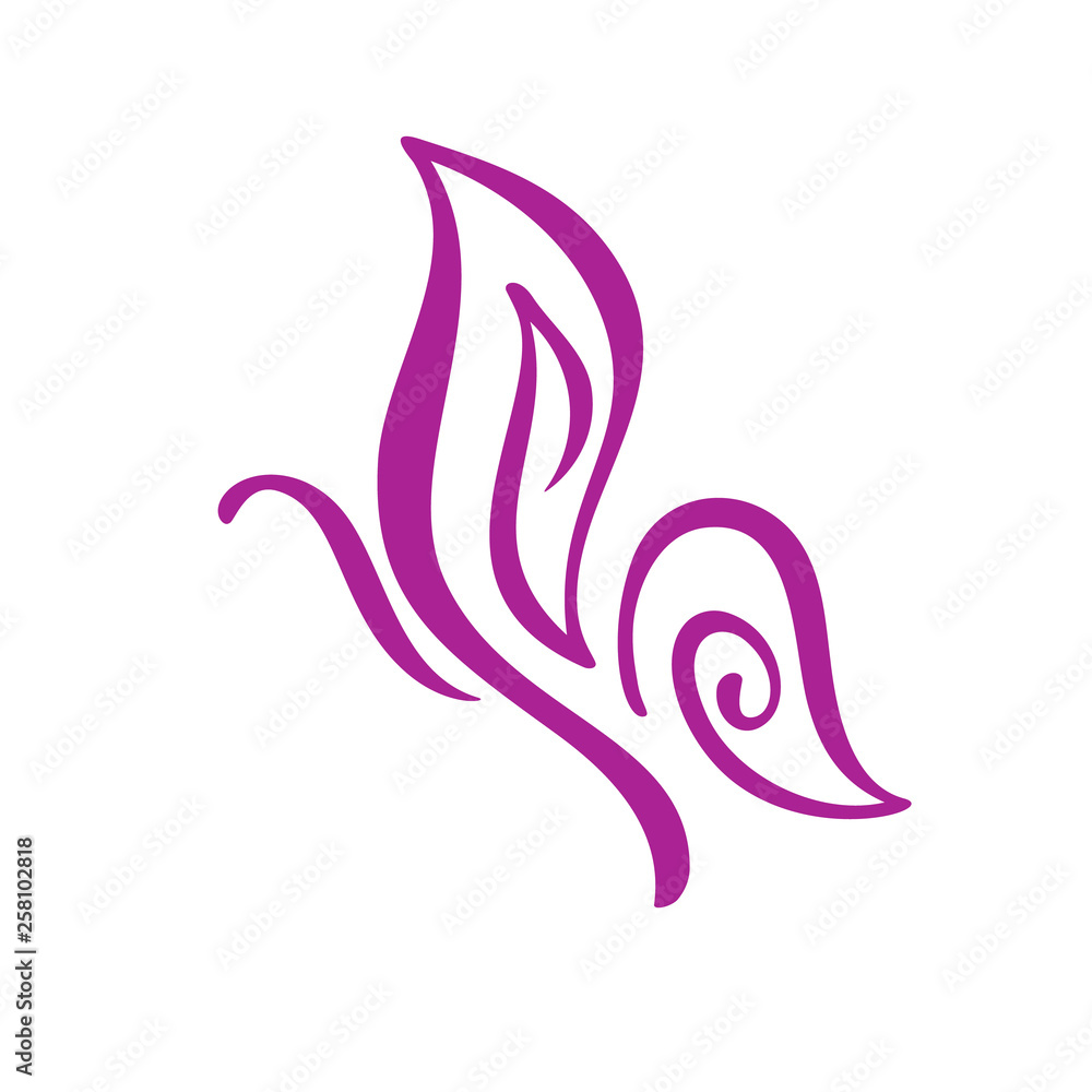 Hand drawn calligraphy logo of butterfly. Beauty cosmetic concept. Ecology vector element. Illustration eco icon design for wedding and Holiday Day, greeting card Hand drawn calligraphy logo of butterfly. Beauty cosmetic concept. Ecology vector element. Illustration eco icon design for wedding and Holiday Day, greeting card