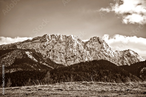 Giewont in the snow - Zakopane, Poland - sepia